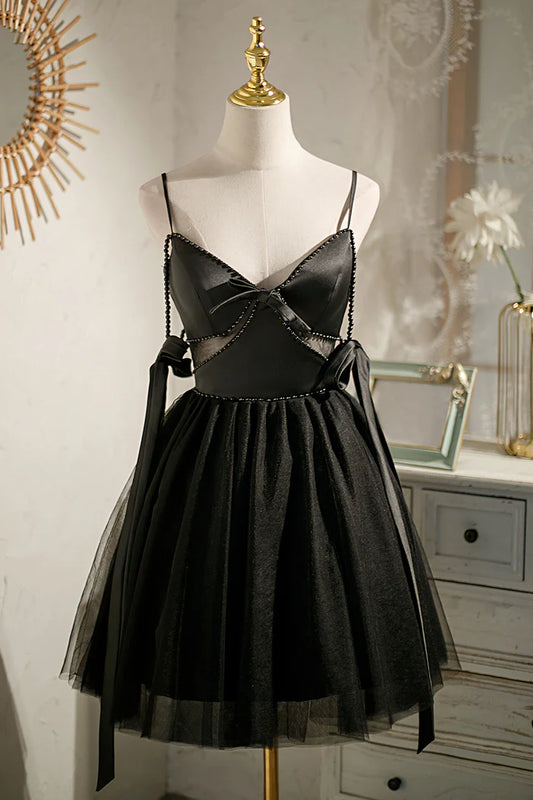 Sexy Spaghetti Straps Beading Satin Bow Short Homecoming Dresses DP972