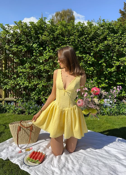 Cute Yellow A Line V Neck Satin Short Homecoming Dress Outfits DP6160