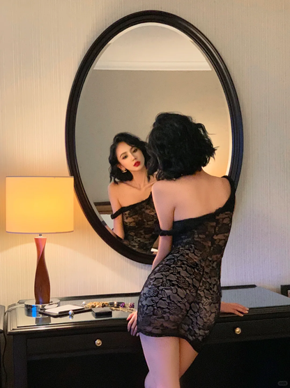 Black Sexy Sheath Off the Shoulder Lace Mini Homecoming Dress Cocktail Dress DP3865