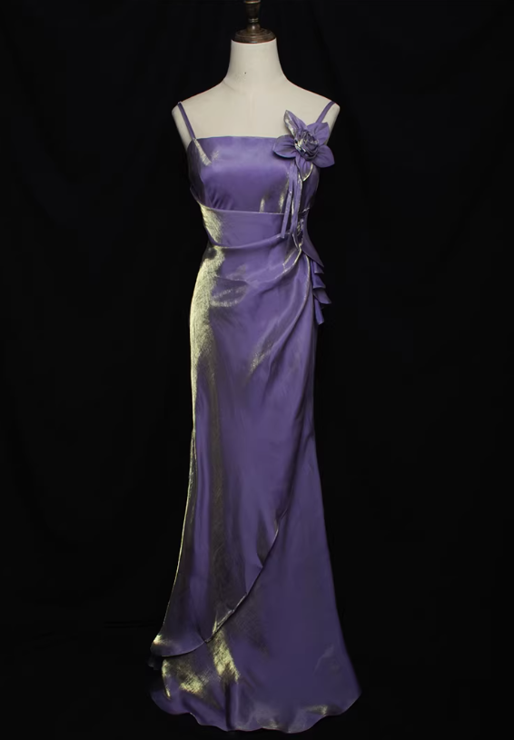 Vintage Mermaid Spaghetti Straps Burgundy Satin Prom Dress DP4820