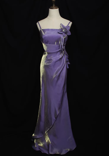 Vintage Mermaid Spaghetti Straps Burgundy Satin Prom Dress DP4820