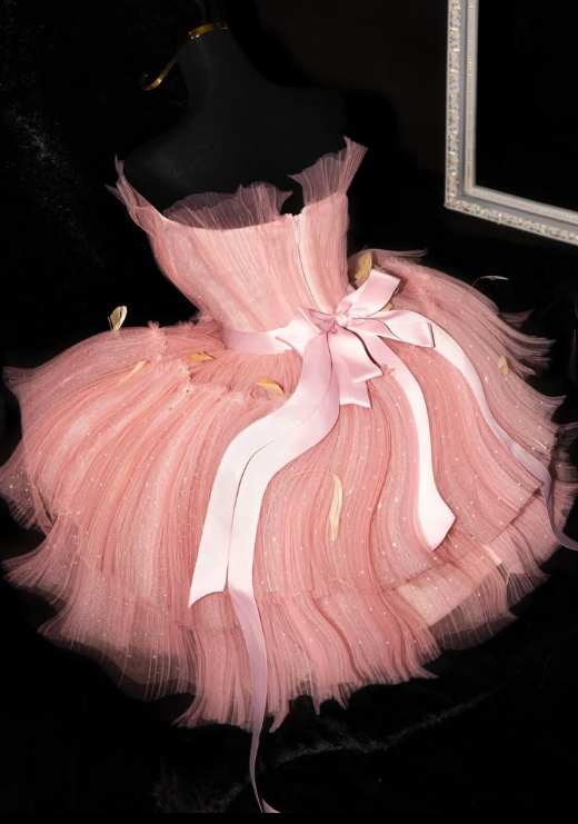 Sweety Pink A Line Strapless Tulle Short Prom Dress Homecoming Dress DP6632