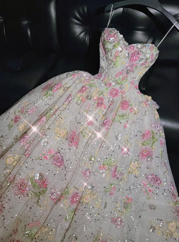Pink Exquisite Embroidery Ball Gown Sweetheart Neck Tulle Prom Dress Quinceanera Dress DP6608