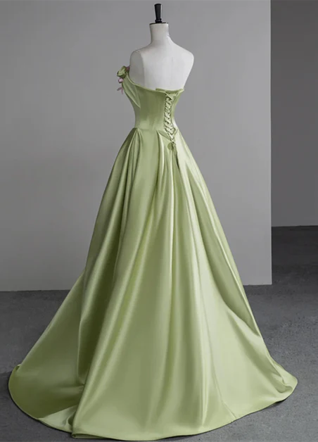 Green A-line Satin With Flowers Long Evening Dress Prom Dress DP603