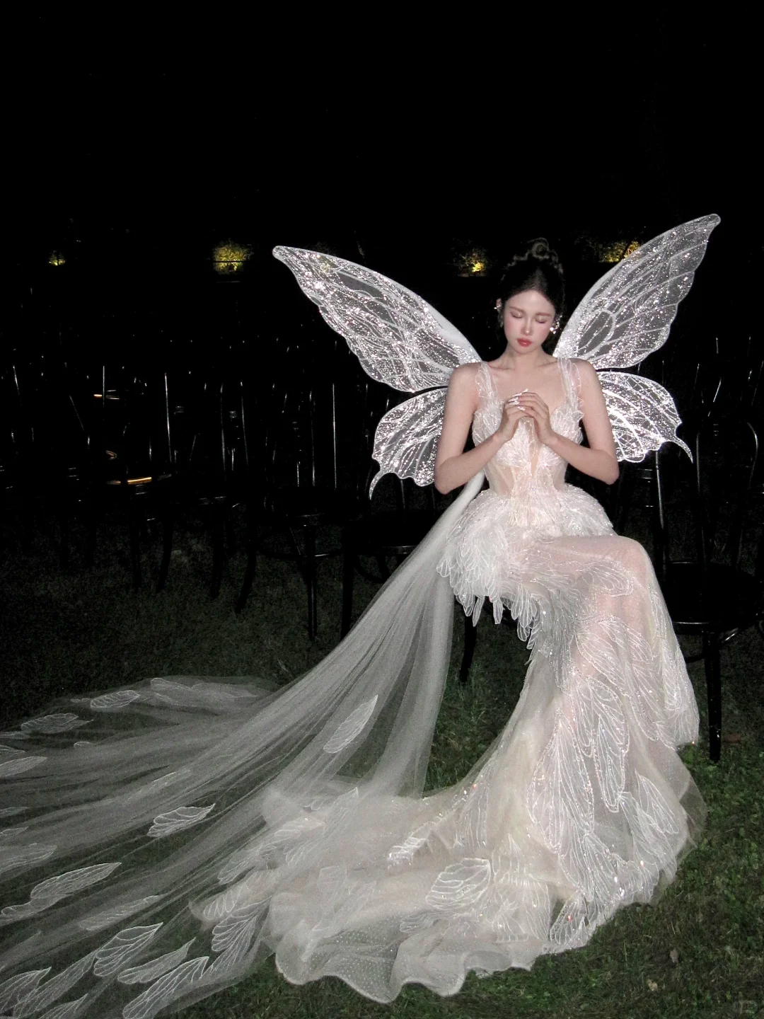 White Butterfly Fairy Shiny Beaded Tulle Long Prom Dress Evening Dress DP5384