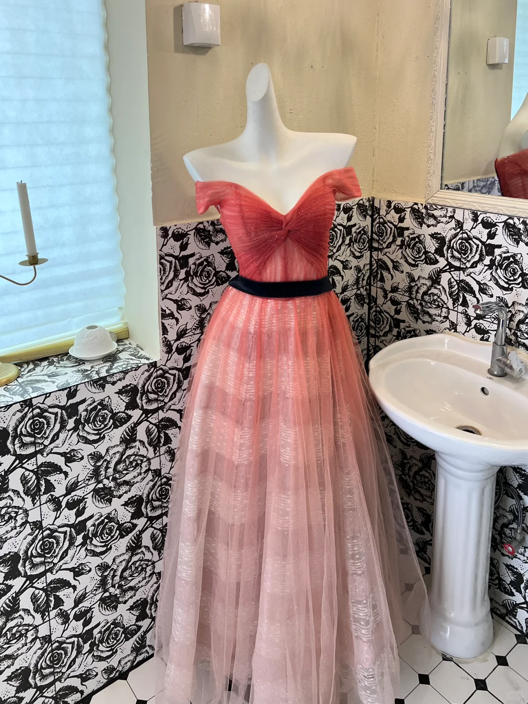 Elegant Red Ombre A Line Off the Shoulder Tulle Long Prom Dress Evening Dress DP3326