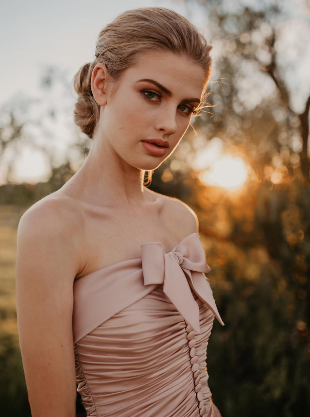 Pink A Line Strapless Bow Satin Long Sweep Party Dress Evening Dress DP2348