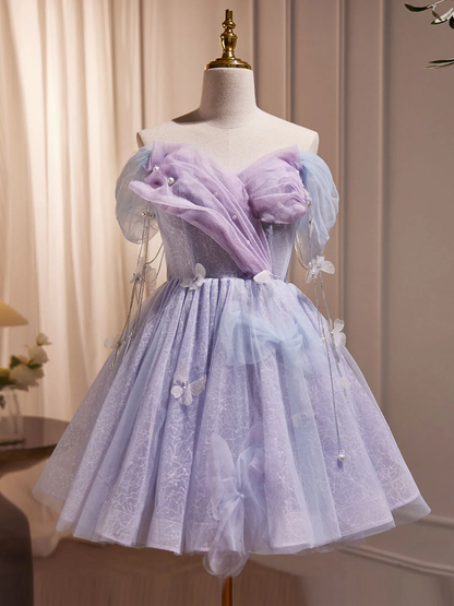 Purple Tulle Puffy Short Prom Dress Homecoming Dress DP621