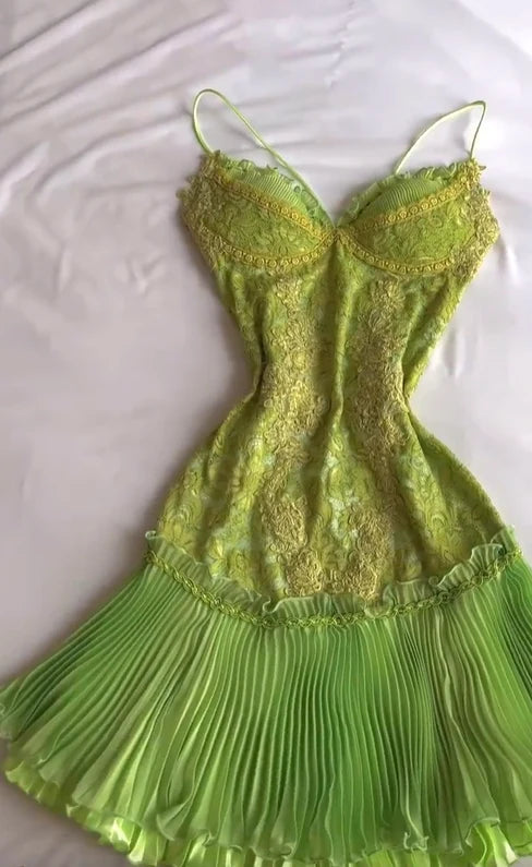 Cute A Line Spaghetti Straps Green Lace Short Outfit Homecoming Dress Birthday Dress DP2981