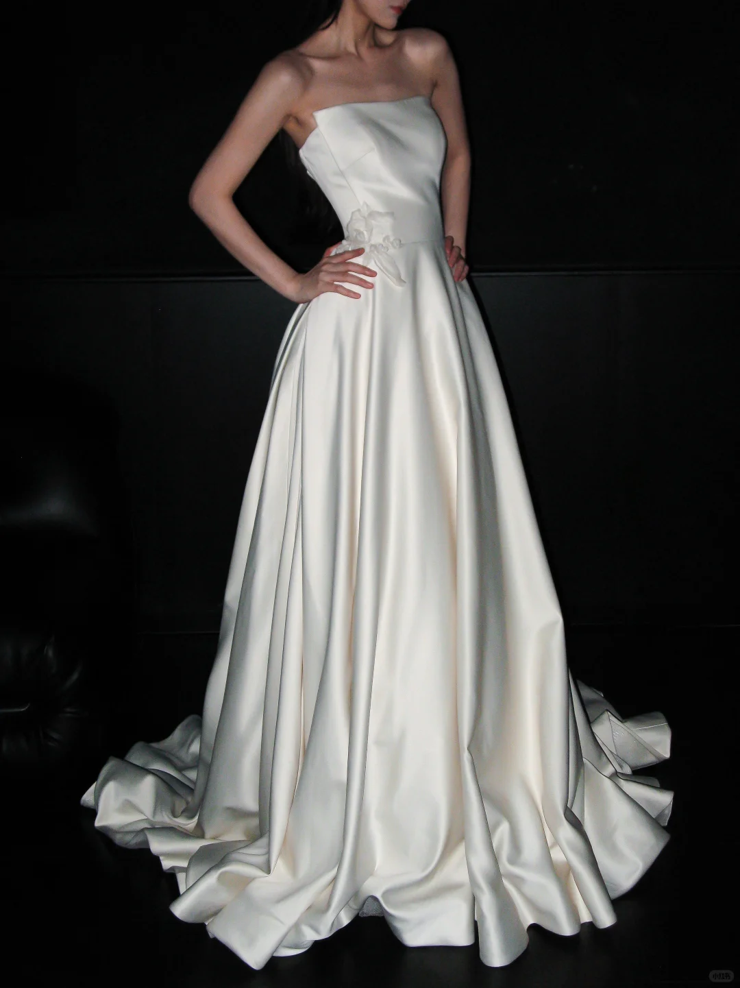 High-class A Line Strapless White Simple Satin Long Wedding Dress DP8081