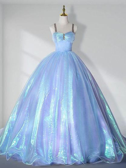 Luxurious Sky Blue Sweetheart Neck Beaded Tulle Long Prom Dress Quinceanera Dress  DP526