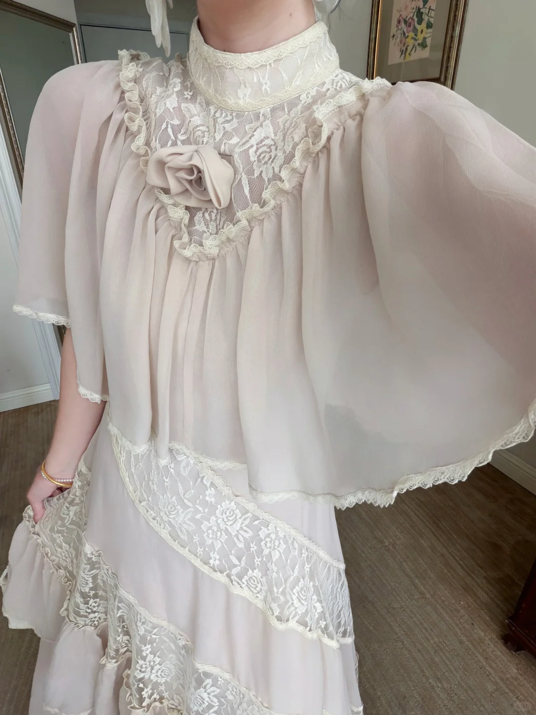 Vintage A Line High Neck Lace Chiffon Long Prom Dress Evening Dress DP6466