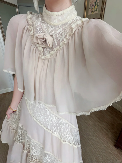 Vintage A Line High Neck Lace Chiffon Long Prom Dress Evening Dress DP6466