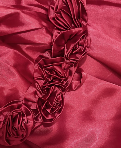 Burgundy A Line Strapless Floral Satin Long Prom Dress Date Dress DP4271