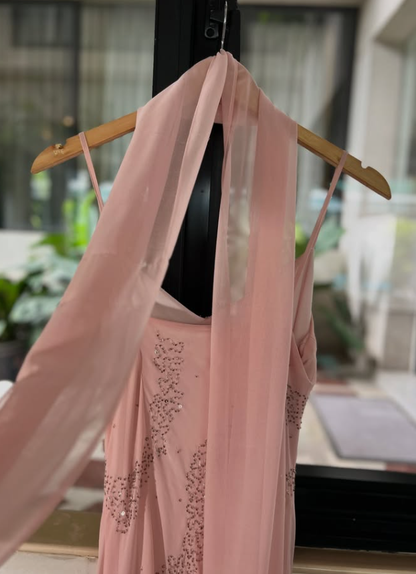 Vintage Pink Mermaid Beaded Chiffon Prom Dress Party Dress Date Dress DP4449
