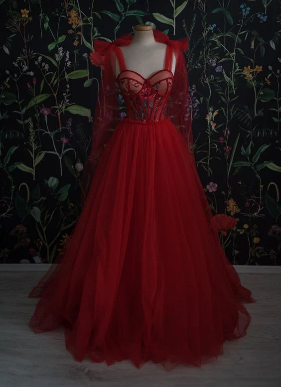 Charming Red Tulle Appliques Prom Dress Evening Gown DP343