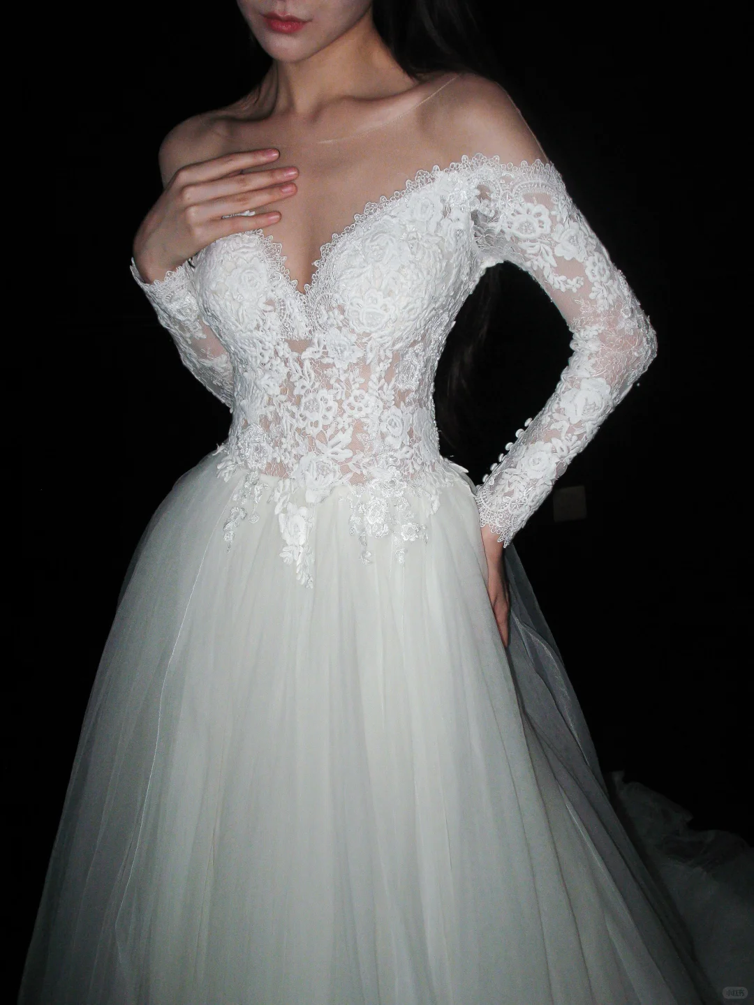 White Ball Gown Long Sleeve Exquisite Lace Tulle Long Wedding Dress DP8106
