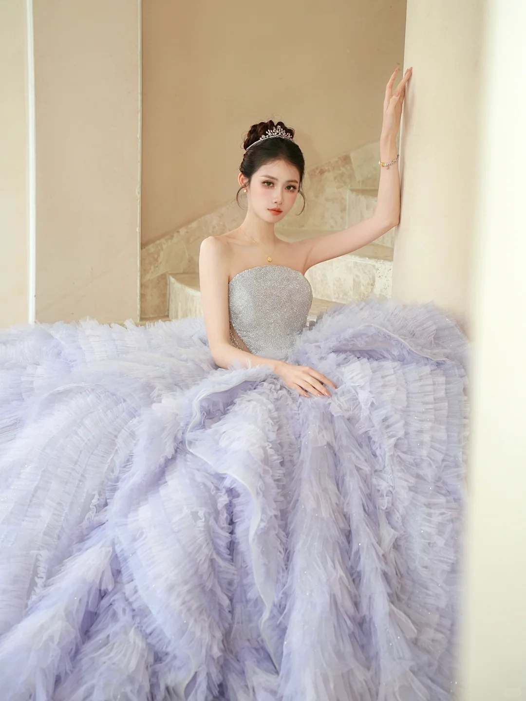Gorgeous Ball Gown Strapless Silver Sequin Purple Tulle Long Party Dress Prom Dress DP2505