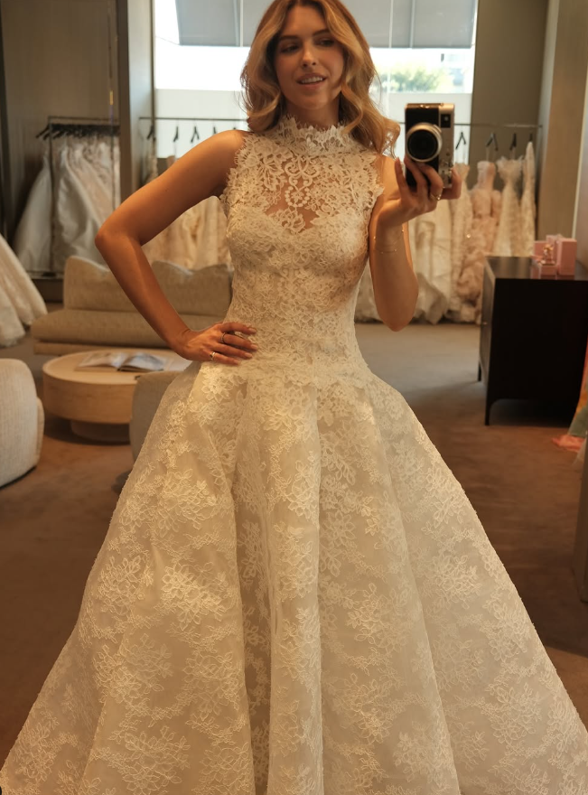 2025 New Ball Gown High Neck Lace Tulle Long Sweep Wedding Dress DP1796