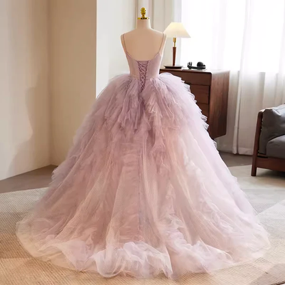 Pink Strapless Ball Gown Tulle Sweet 16 Prom Dress Quinceanera Dress DP036