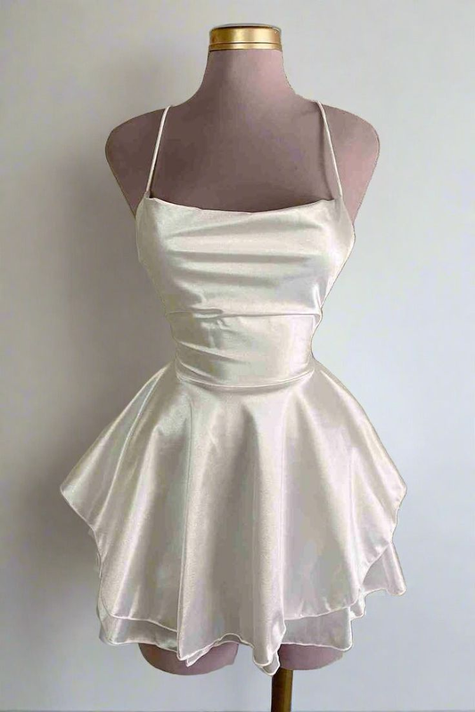 White Straps Backless A-Line Short Party Dress Homecoming Dress DP502