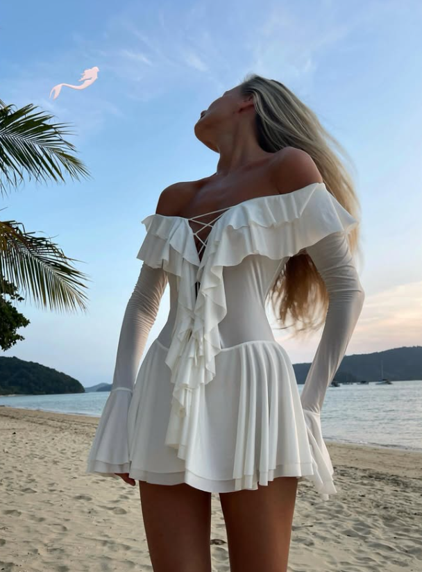 Sexy A Line Long Sleeve White Chiffon Short Prom Dress Homecoming Dress DP7825