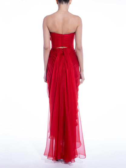 Stunning A Line Strapless Green Chiffon Long Party Dress Evening Dress DP2361