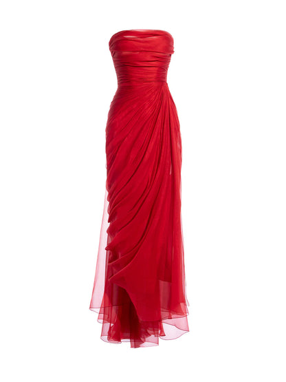 Stunning A Line Strapless Green Chiffon Long Party Dress Evening Dress DP2361