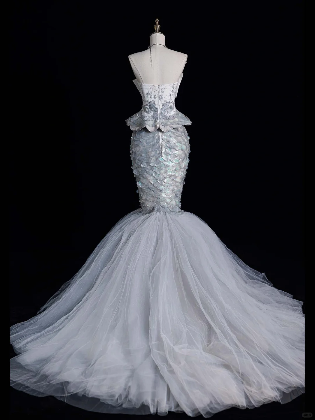Shiny Mermaid Strapless Bow Sequin Tulle Long Prom Dress Evening Dress DP2093