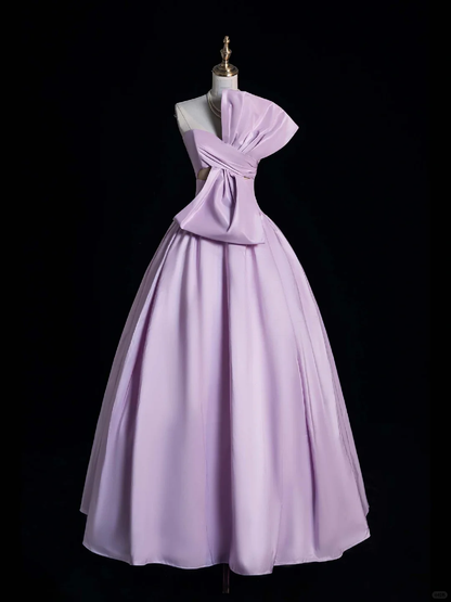 Cute A Line Strapless Lilac Bow Satin Party Dress Prom Graduation Prom Dress DP1986