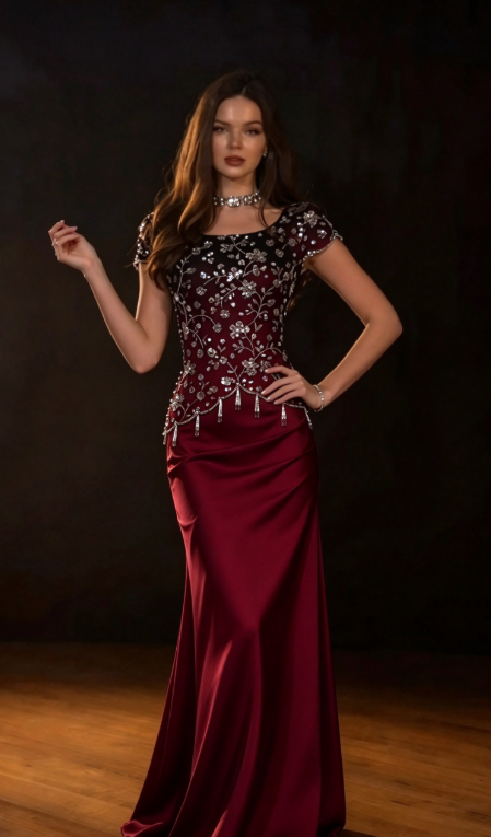 Shiny Beaded A Line Black Satin Prom Dress Evening Dress DP7165