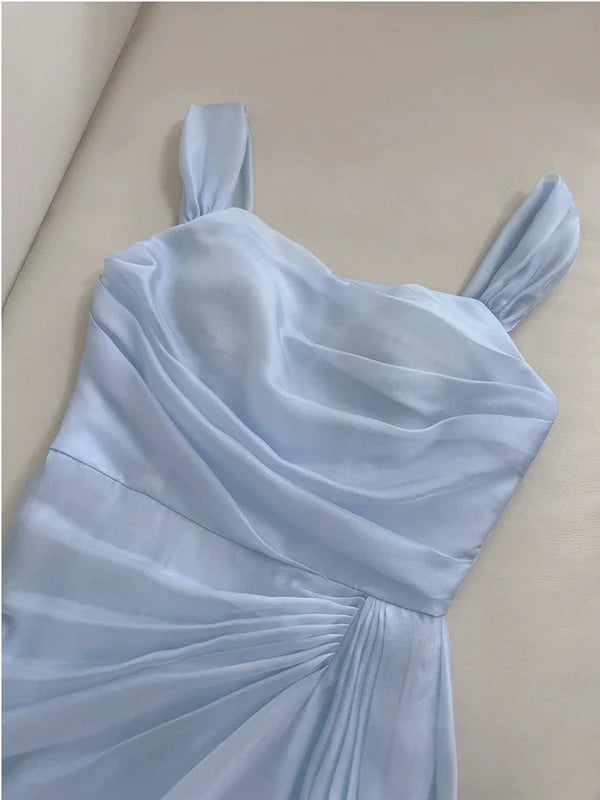 Light Sky Blue Sheath Straps Chiffon Prom Dress Evening Dresses DP1251