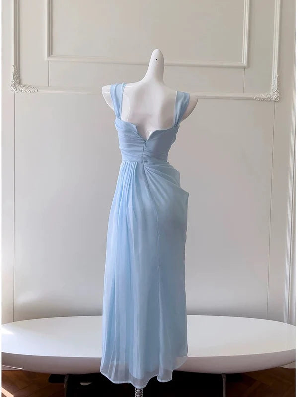 Light Sky Blue Sheath Straps Chiffon Prom Dress Evening Dresses DP1251