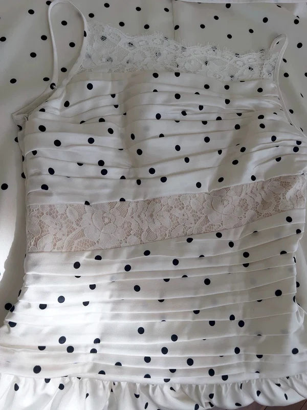 A Line Spaghetti Straps Polka Dots Lace Chiffon Prom Dress Formal Dress DP1256
