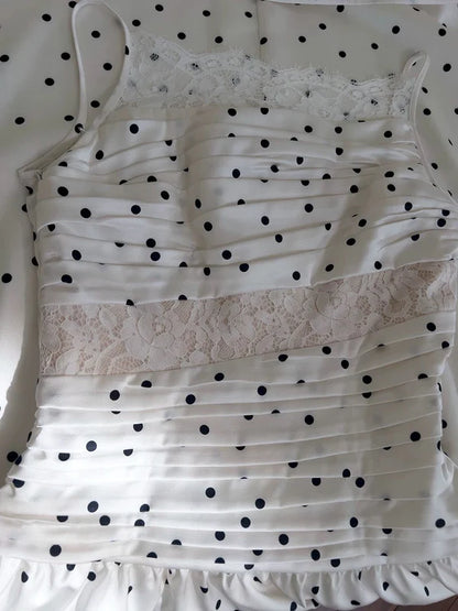 A Line Spaghetti Straps Polka Dots Lace Chiffon Prom Dress Formal Dress DP1256