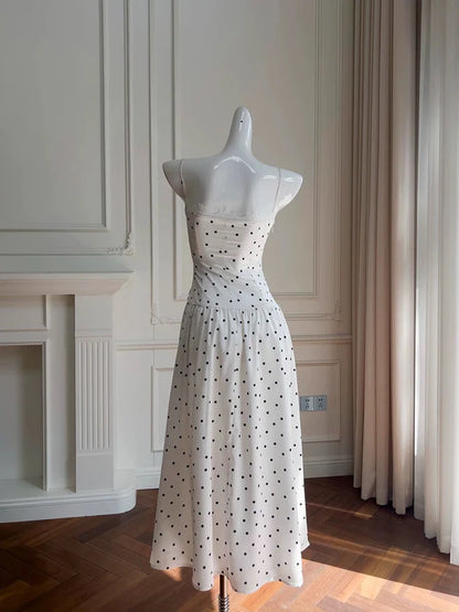 A Line Spaghetti Straps Polka Dots Lace Chiffon Prom Dress Formal Dress DP1256