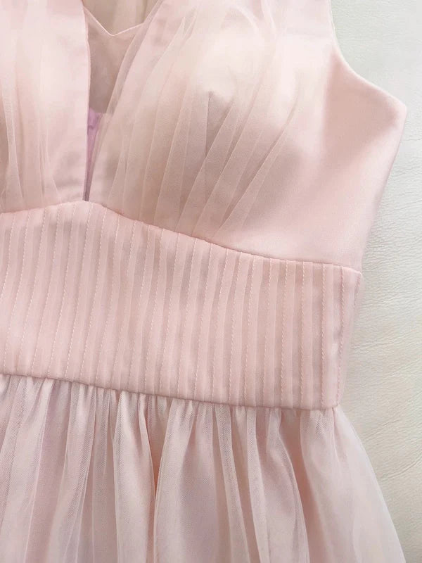 Light Pink A Line Halter Butterfly Appliques Tulle Prom Dress Evening Dress DP1292