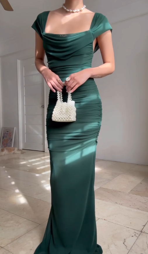 Elegant Sheath Straps Dark Green Tulle Long Graduation Prom Dress DP4876
