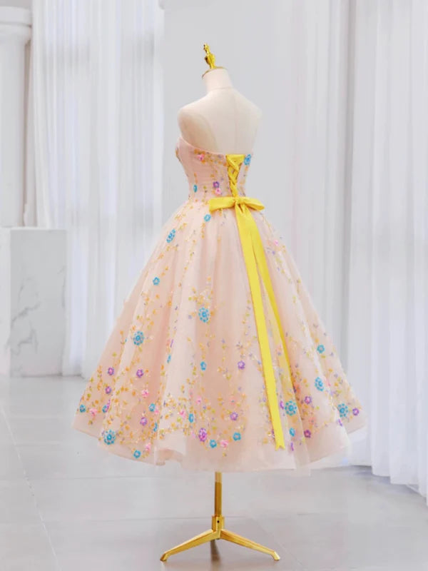 Cute A Line Off the Shoulder Flowers Satin Short Homecoming Dress DP1243