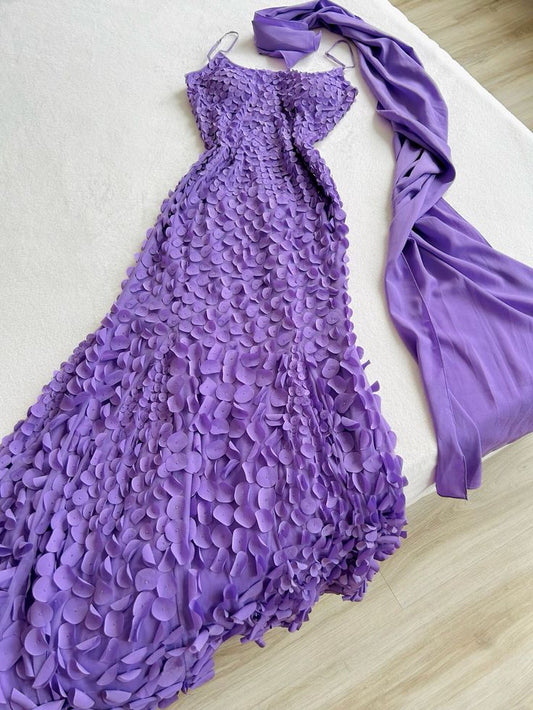 Lilac Mermaid Spaghetti Straps Chiffon Long Prom Dress Evening Dresses DP1247