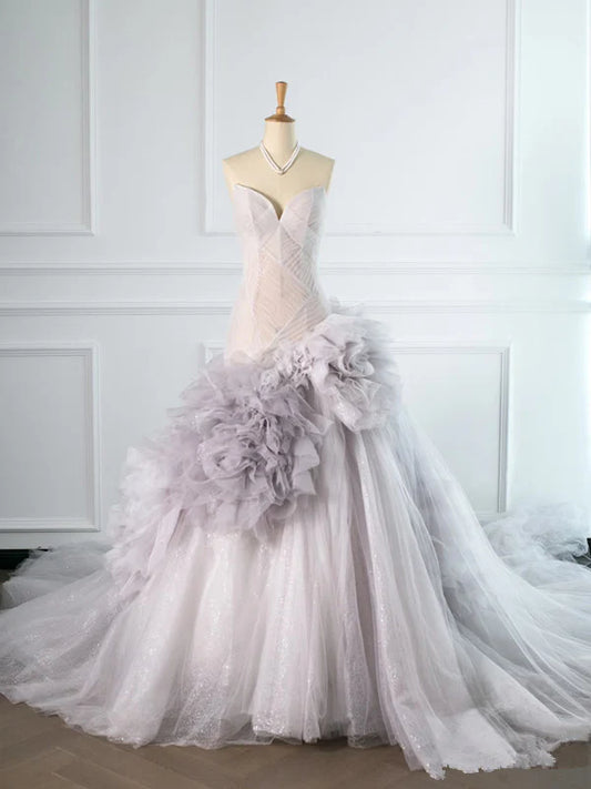 Mermaid Strapless Tulle Long Prom Dresses Party Gown Evening Dress DP1252