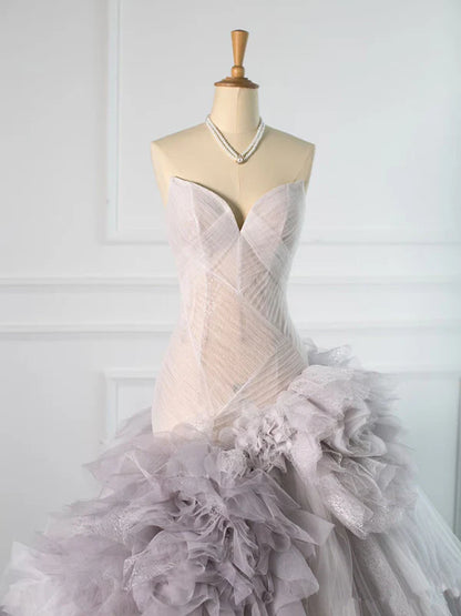 Mermaid Strapless Tulle Long Prom Dresses Party Gown Evening Dress DP1252