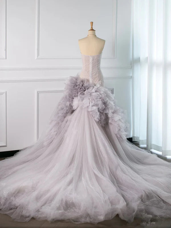 Mermaid Strapless Tulle Long Prom Dresses Party Gown Evening Dress DP1252