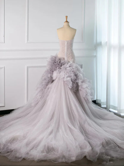 Mermaid Strapless Tulle Long Prom Dresses Party Gown Evening Dress DP1252