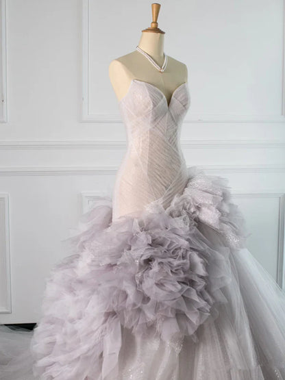 Mermaid Strapless Tulle Long Prom Dresses Party Gown Evening Dress DP1252