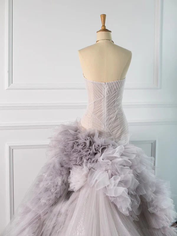 Mermaid Strapless Tulle Long Prom Dresses Party Gown Evening Dress DP1252