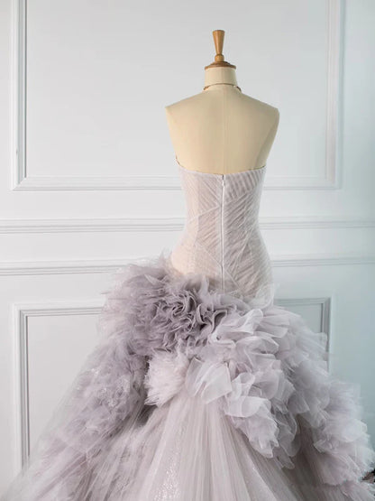 Mermaid Strapless Tulle Long Prom Dresses Party Gown Evening Dress DP1252