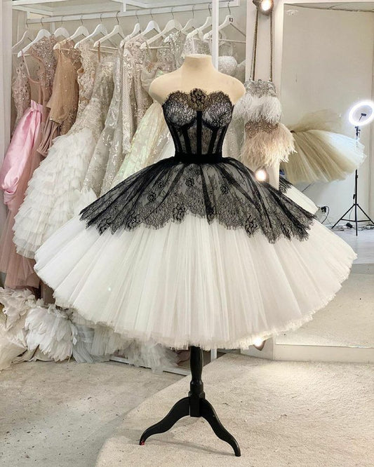 Vintage A Line Strapless Lace Tulle Short Homecoming Dress  Party Dress DP1248