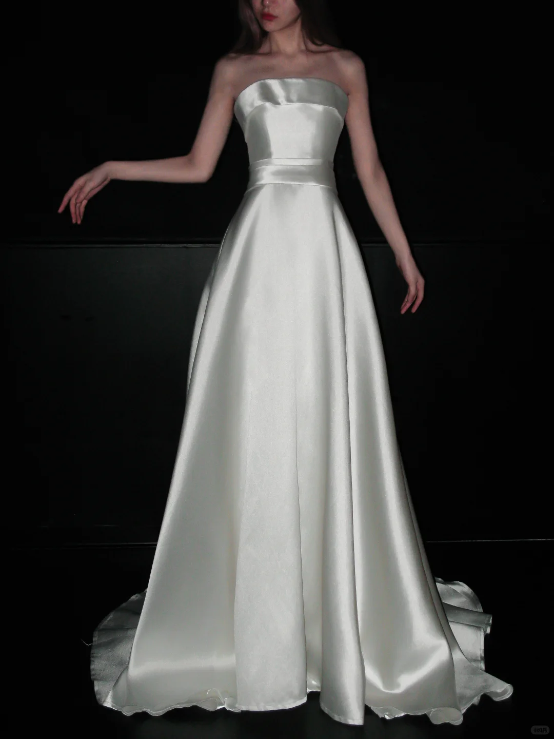 Simple Glossy A Line Strapless White Satin Wedding Dress DP5202