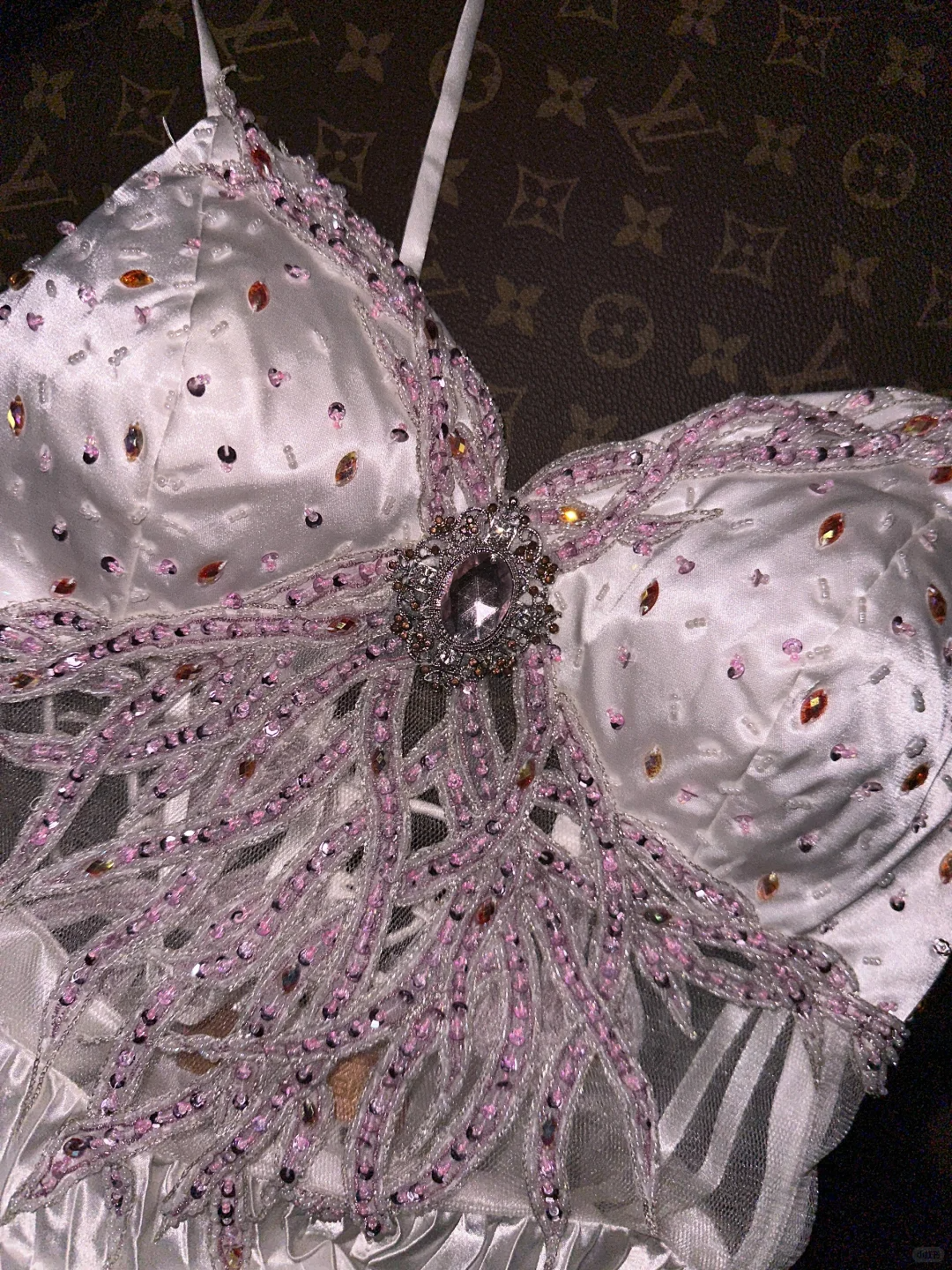 Vintage A Line Spaghetti Strap Beaded Silver Satin Long Prom Dress DP4422